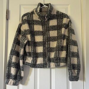 Altard State Plaid Sherpa Jacket - Black and Cream